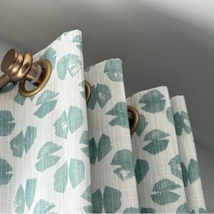 Custom Decorative Drapery Green and White Abstract / 2 Panels Includes Gold Rods